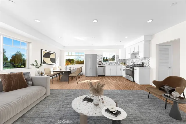 a view of kitchen with wooden floor