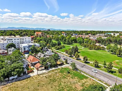 a view of a building with a large window