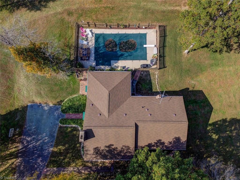 4752 Scythe Road Julian, NC 27283 - Photo 4 of 28 AERIAL VIEW OF HOUSE AND POOL