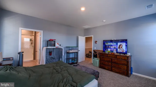 a bed room with a bed and a television