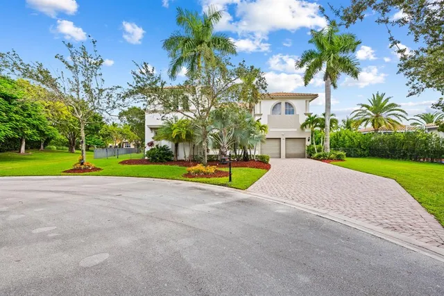 a view of a house with a swimming pool and a yard
