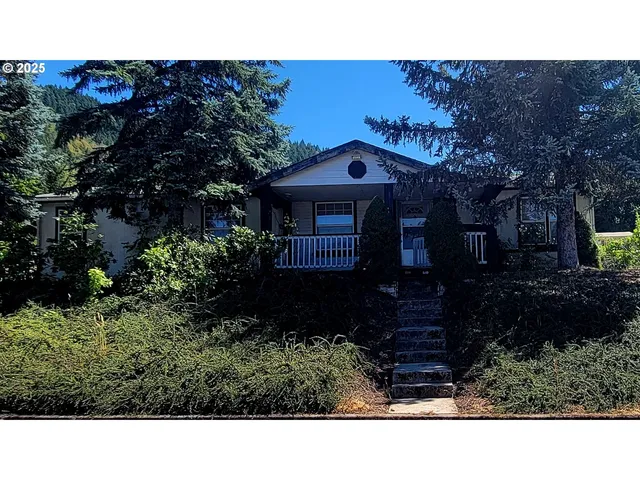 a black and white house with a yard