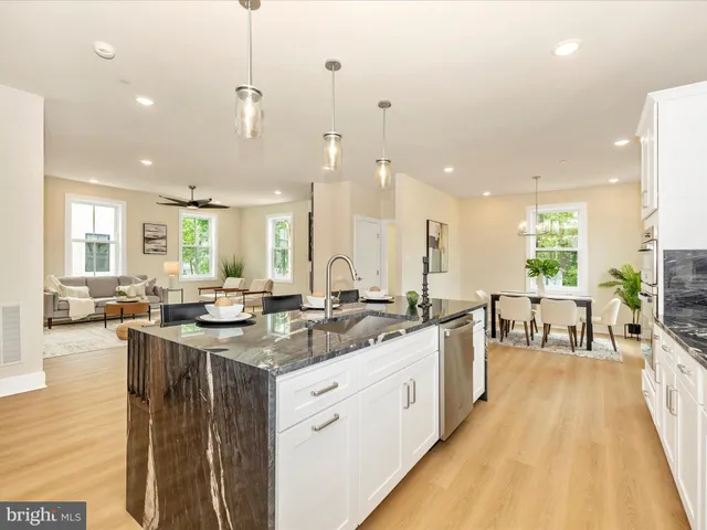 a kitchen with lots of counter top space