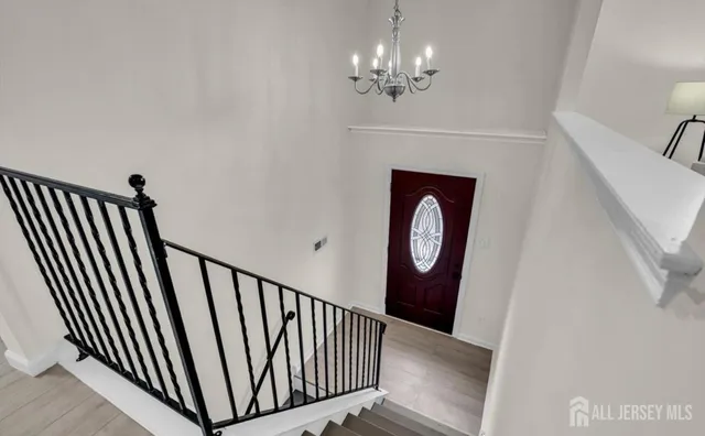 a view of a hallway with windows