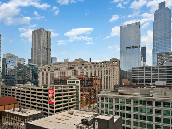a city view with tall buildings