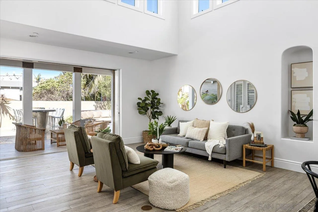 1066 Melba Road Encinitas, CA 92024 - Photo 25 of 54 a living room with furniture chandelier and a large window