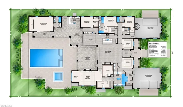 an aerial view of residential houses with outdoor space and parking