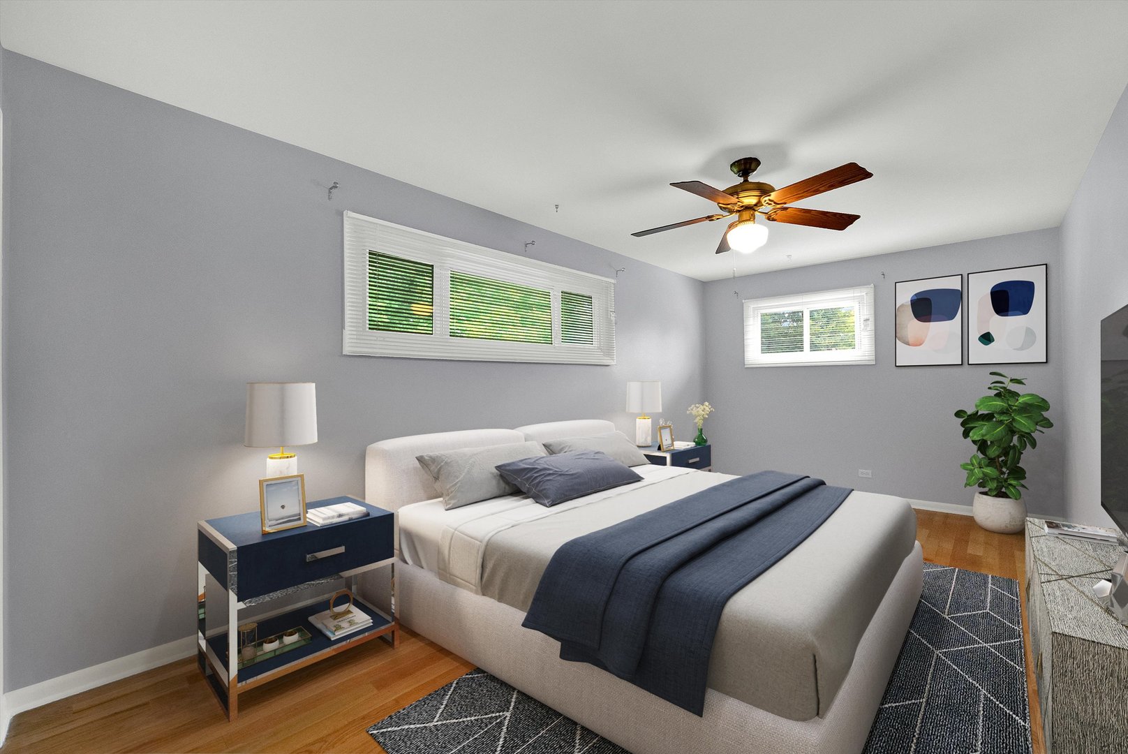8950 East Prairie Road Evanston, IL 60203 - Photo 22 of 25 a bedroom with a bed and a chandelier