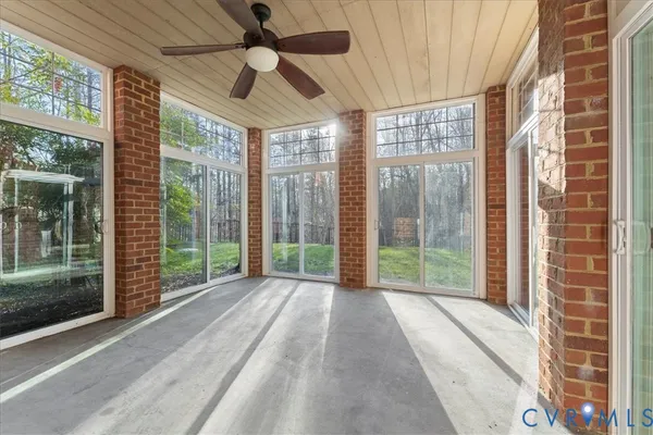 a view of a room with windows