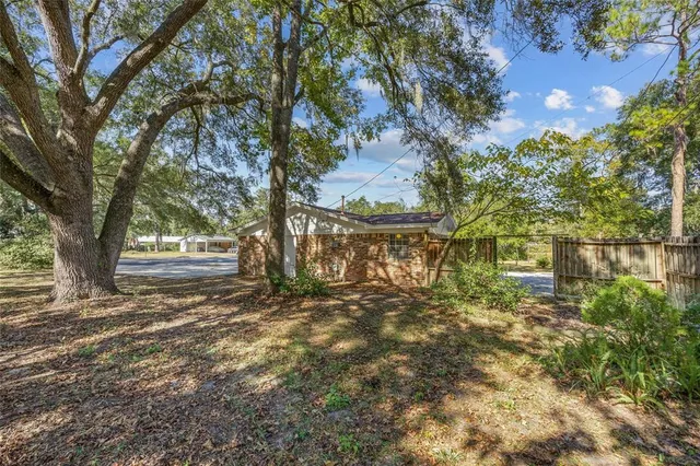 a view of backyard with outdoor and green space
