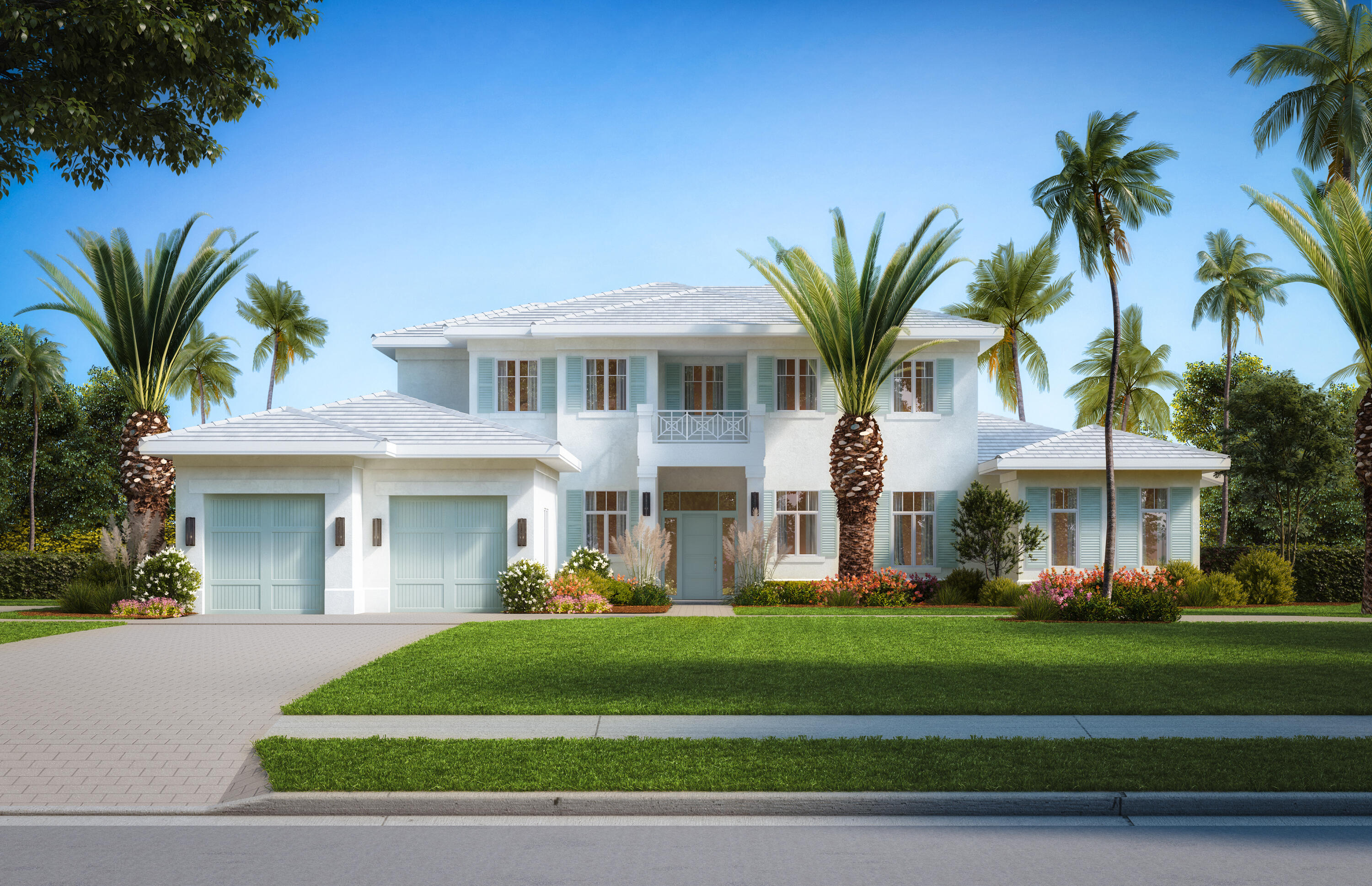 a front view of a house with a garden and trees