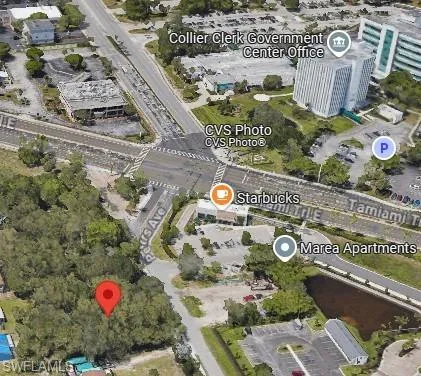 an aerial view of a under a street sign