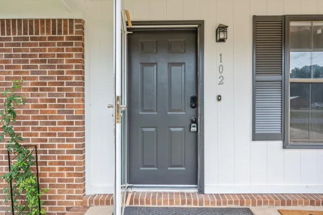 a view of wooden door