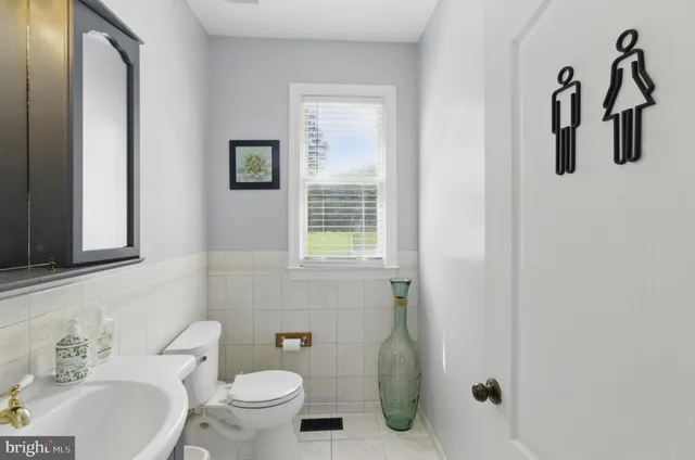 a bathroom with a toilet sink and a mirror