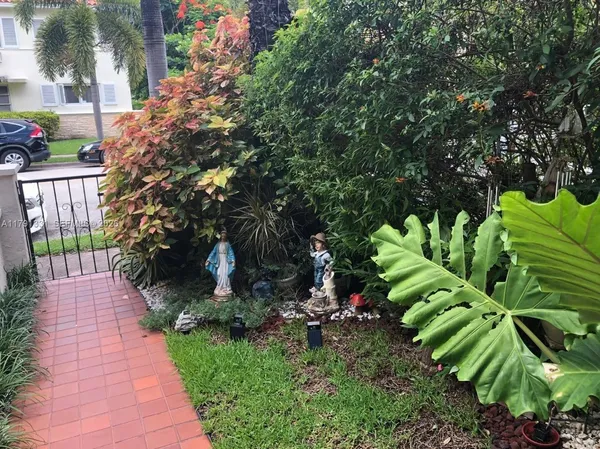 a view of a garden with flowers