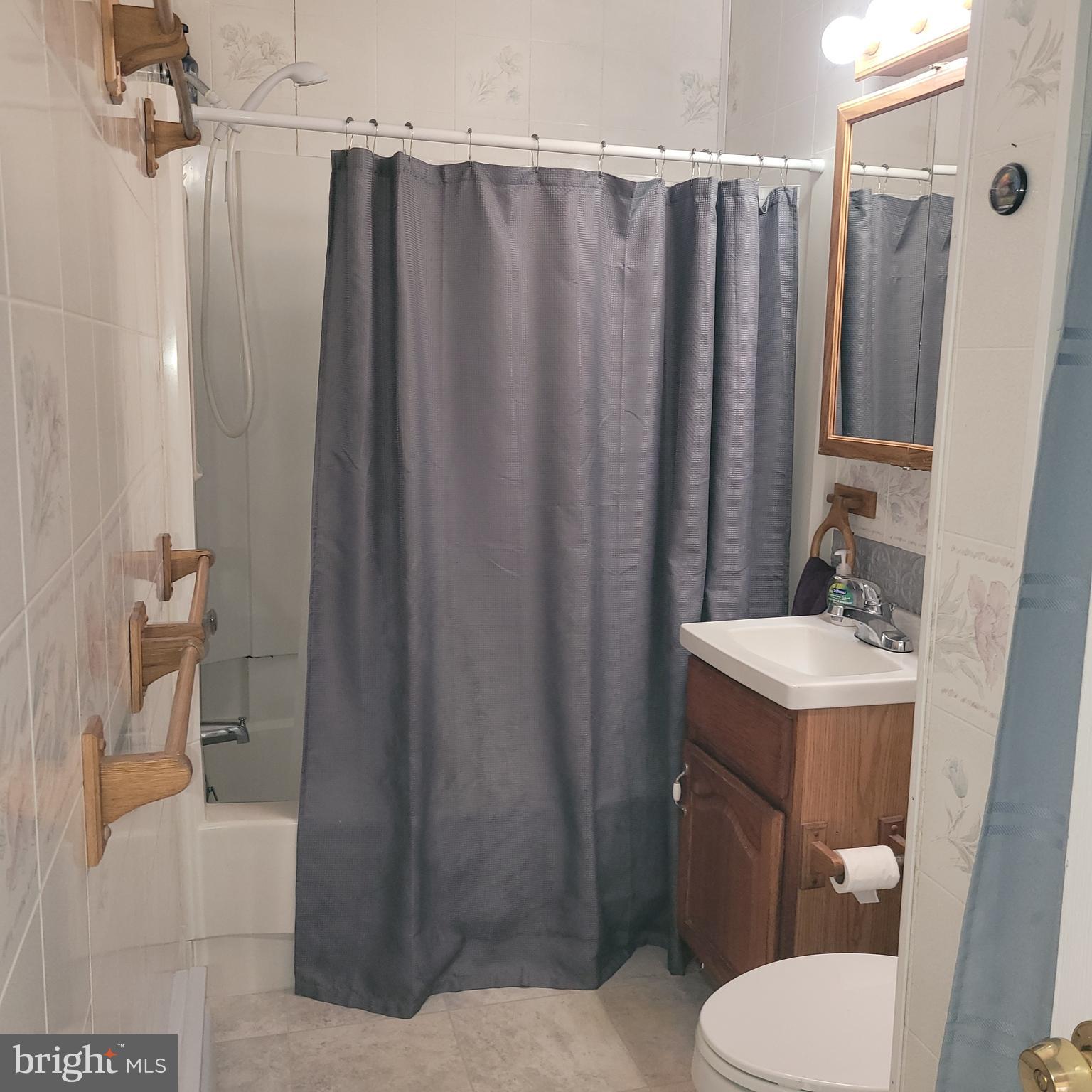2720 Hauck Road Green Lane, PA 18054 - Photo 18 of 30 a bathroom with a sink a toilet a mirror and shower curtain