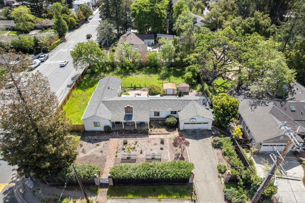 2101 Sharon Road Menlo Park, CA 94025 - Photo 4 of 31 an aerial view of a house with a garden and swimming pool