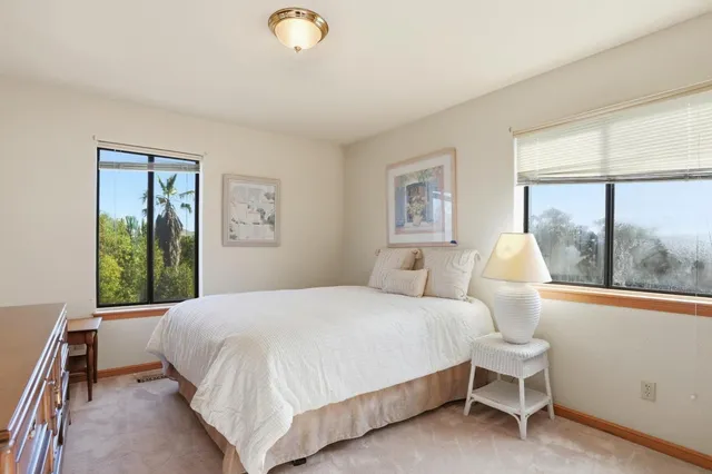 a view of a balcony with lake view and a potted plant