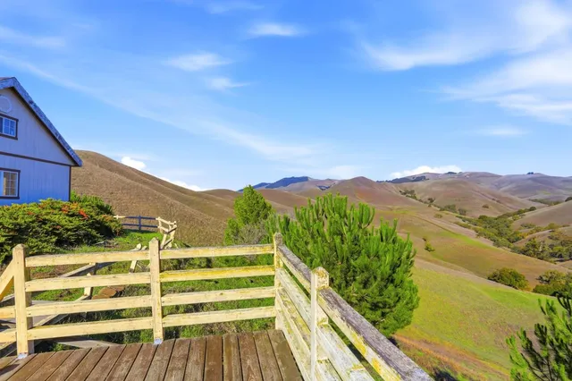 a view of a yard with a mountain