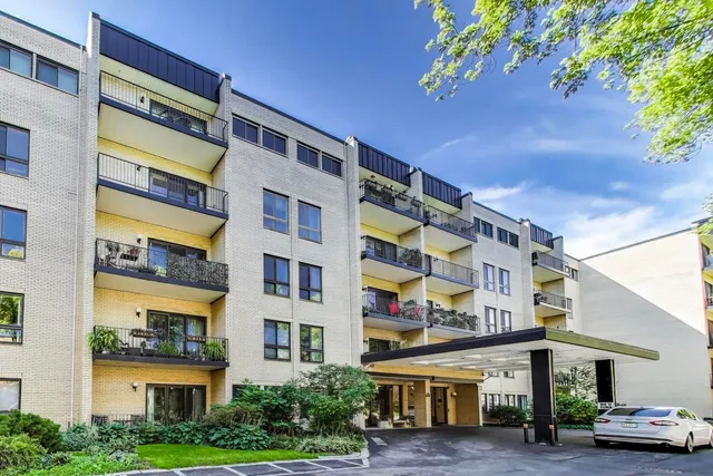 a view of a building with a street