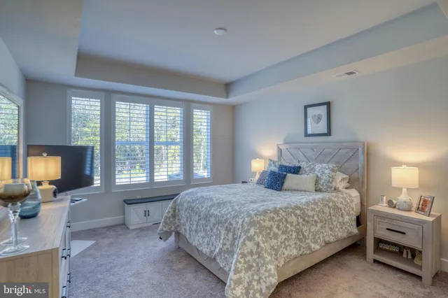 a bedroom with a bed and a television