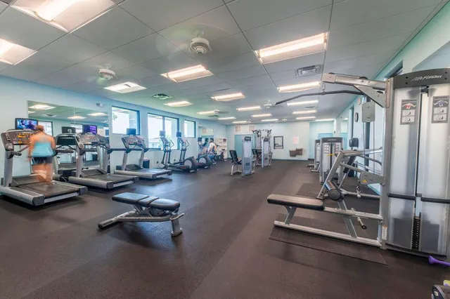 a view of a room with gym equipment