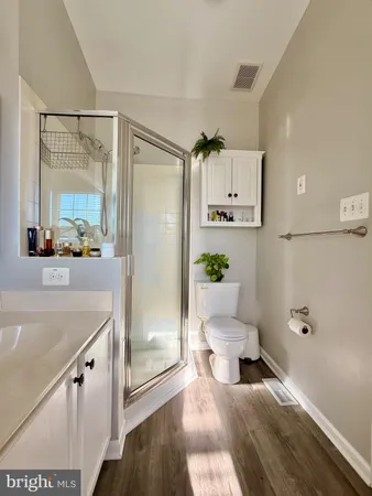 a bathroom with a sink mirror vanity and toilet