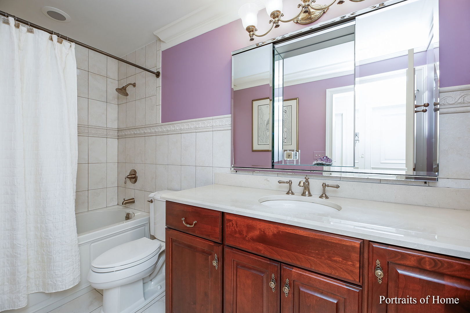 45 Cambridge Drive Oak Brook, IL 60523 - Photo 26 of 41 a bathroom with a granite countertop sink a toilet a mirror and shower