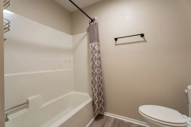 a bathroom with a toilet and a bathtub