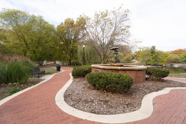 a view of a backyard with pathway