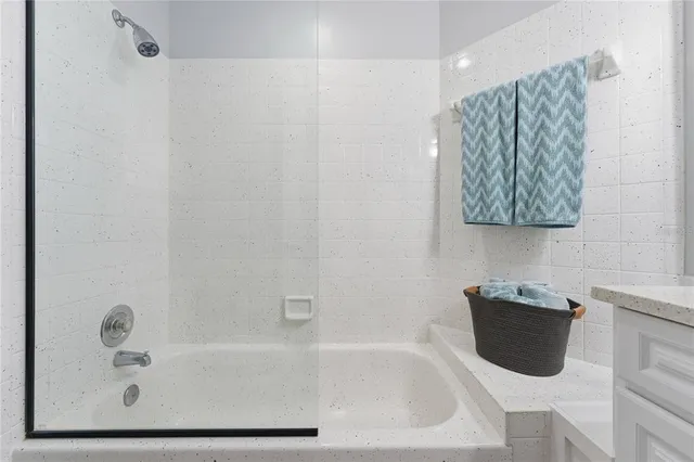 a bathroom with a bathtub