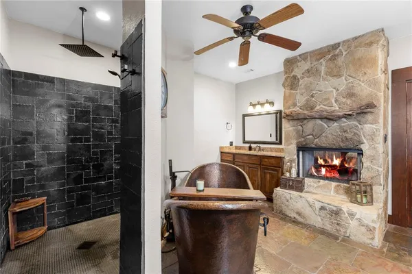 a room with furniture and a fireplace