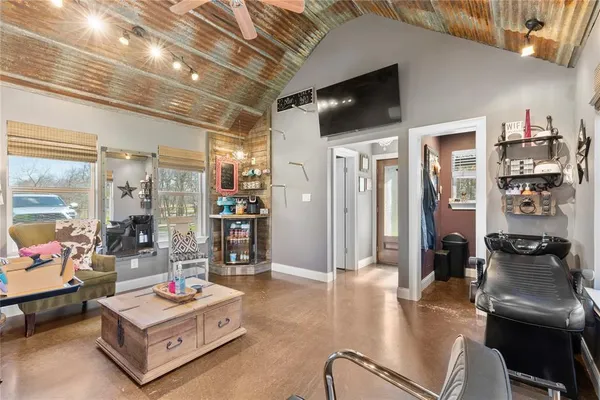 a living room with furniture