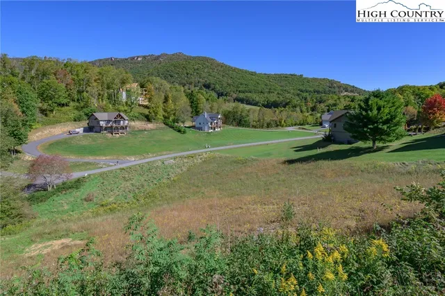 a view of a field with an trees