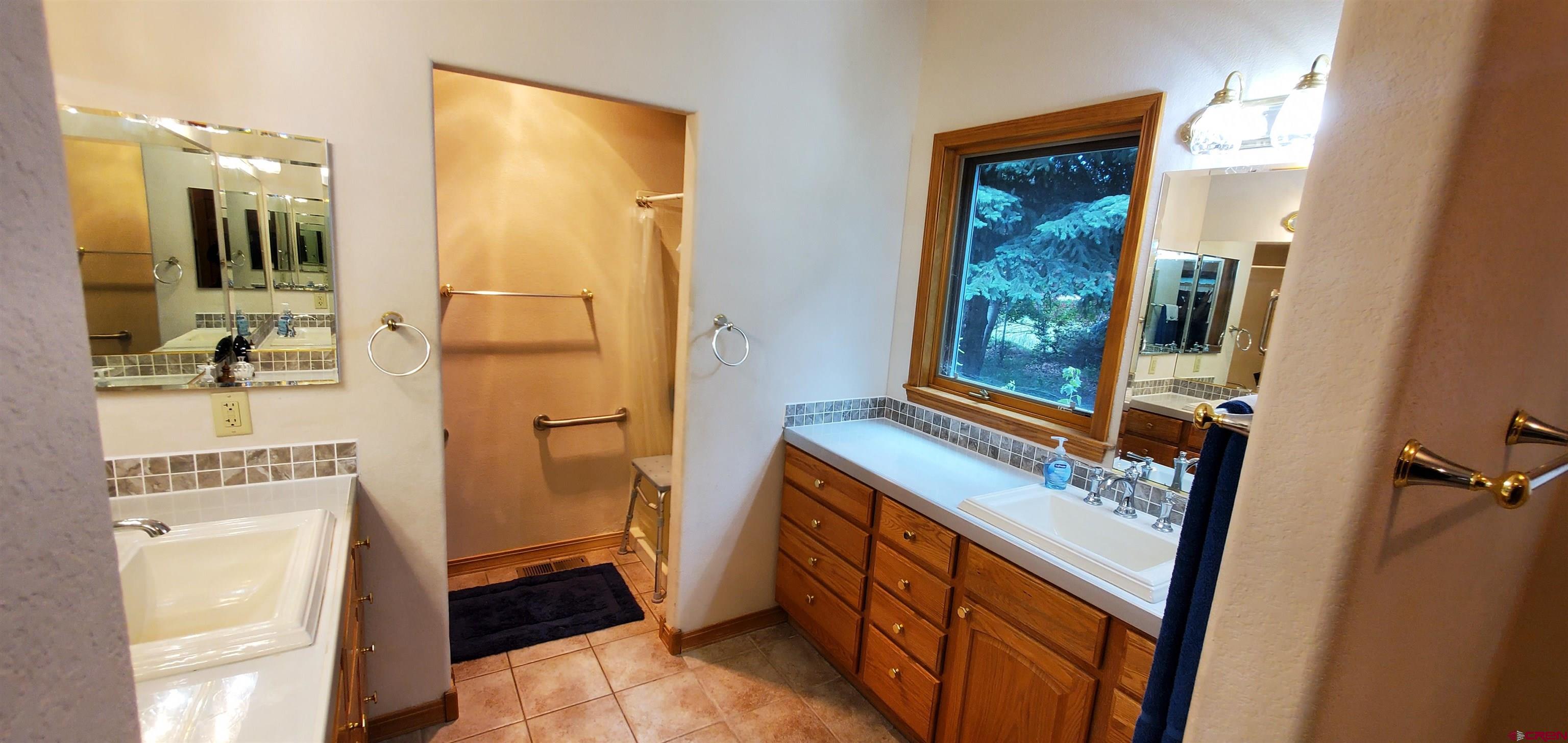 370 Red Rock Road Durango, CO 81301 - Photo 20 of 25 a bathroom with a sink a mirror and a shower