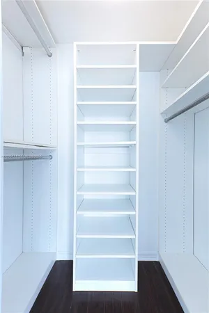 a view of walk in closet with empty racks