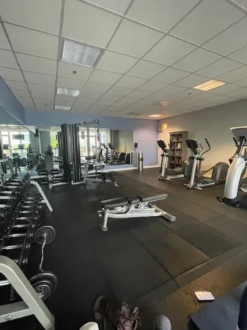 a view of a room with gym equipment