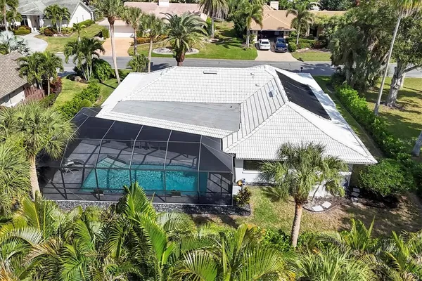 a view of a lake with sitting area
