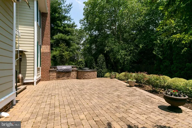 a view of a water fountain in the terrace