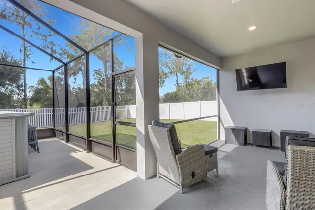 an aerial view of a swimming pool