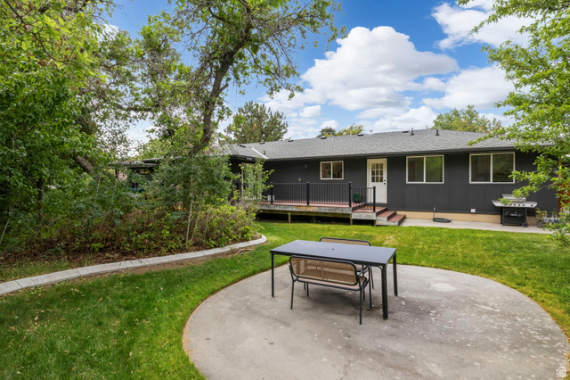 4150 Dover Lane Provo, UT 84604 - Photo 37 of 44 Spacious backyard featuring a large concrete patio, expansive lawn, and mature trees