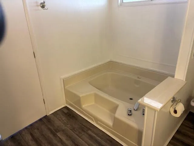 a bathroom with a bathtub