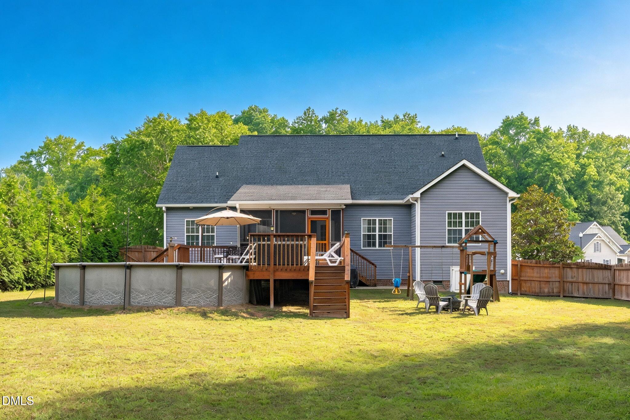2450 Rolling Tracks Road Willow Spring, NC 27592 - Photo 53 of 64 a view of a house with pool and a yard