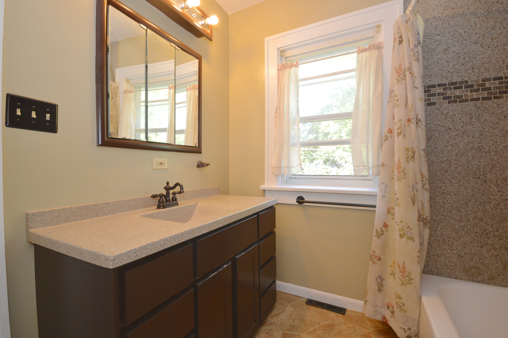 1038 Ferndale Street Gurnee, IL 60031 - Photo 14 of 17 a bathroom with a sink vanity granite tub and a window
