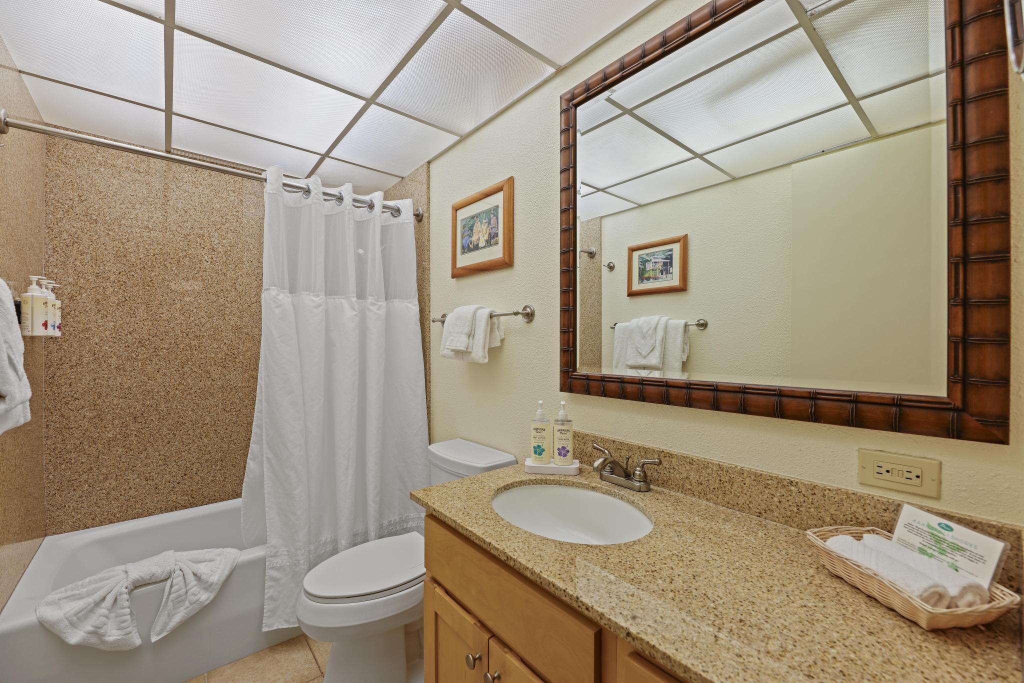 3445 Lower Honoapiilani Road, Unit 727 Lahaina, HI 96761 - Photo 22 of 42 a bathroom with a granite countertop sink and a mirror