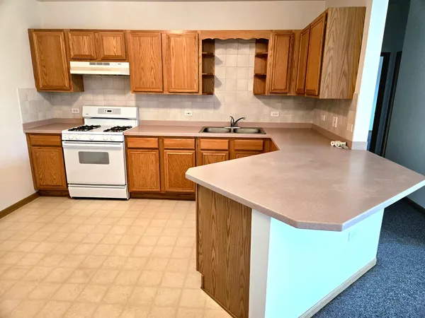 a kitchen with stainless steel appliances a stove a sink and a microwave