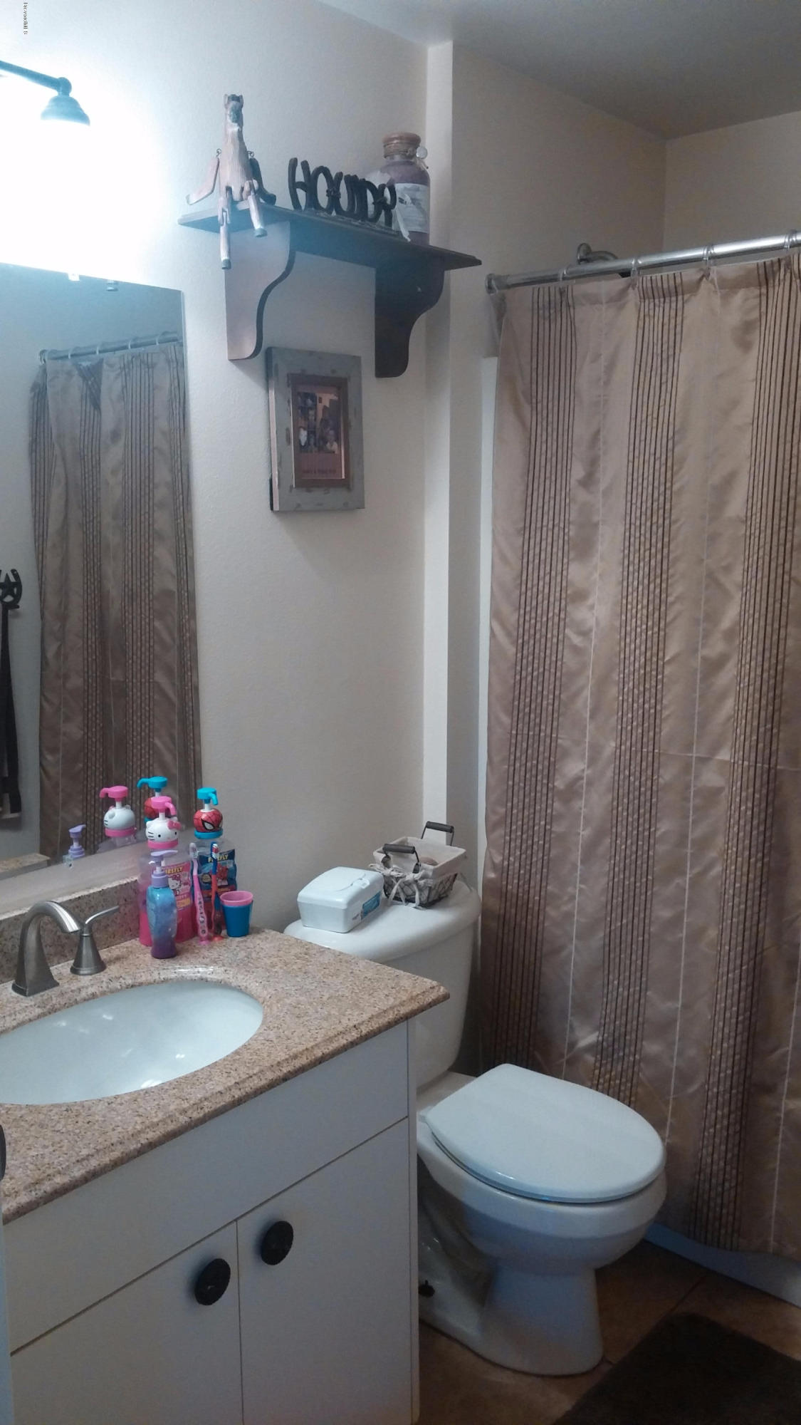 6950 Bryant Road Cocoa, FL 32927 - Photo 6 of 20 a bathroom with a sink a toilet and shower curtain