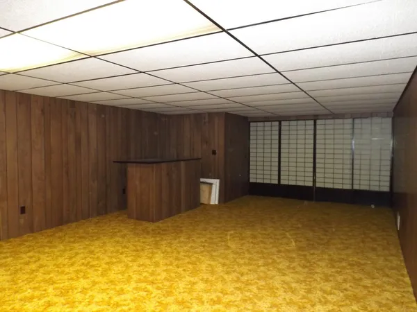 a view of a storage room with a garage