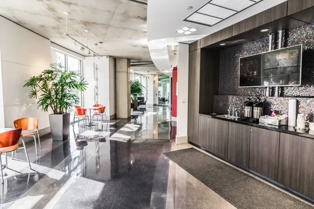 front view of building with a street