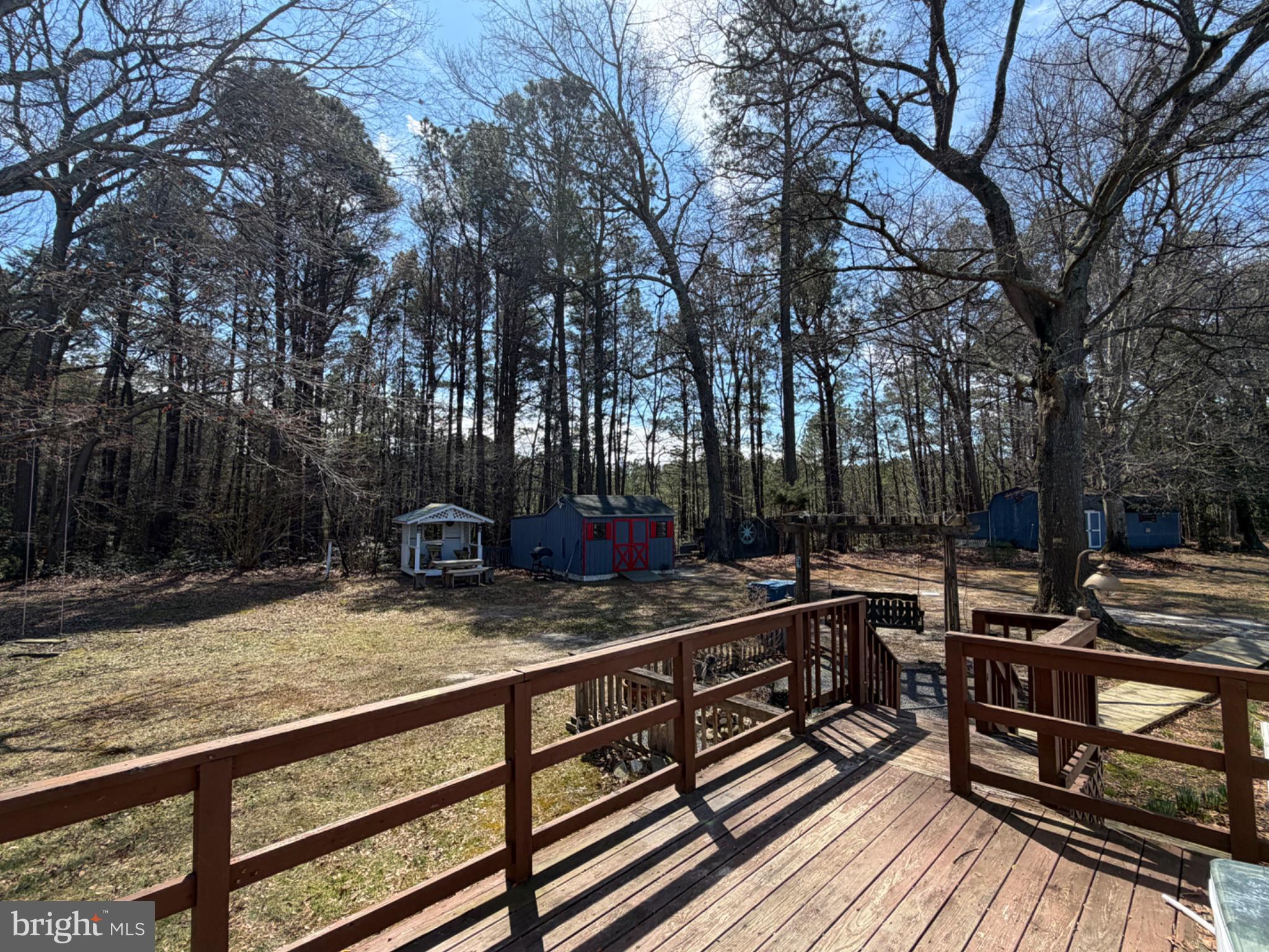 5799 Homestead Street Salisbury, MD 21801 - Photo 6 of 6 a view of a wooden deck with chairs and a trees